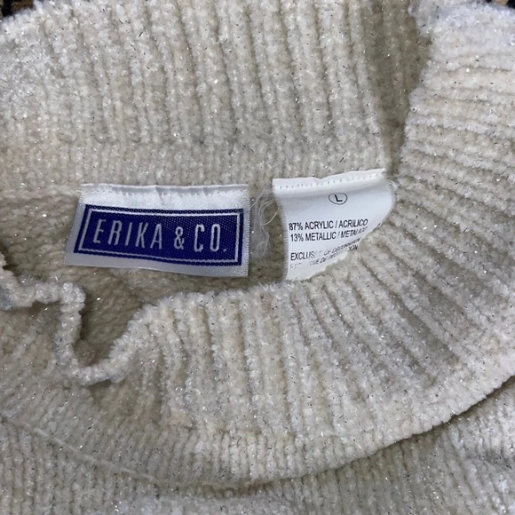 Vintage Chenille Sweater Large Stretchy Mock Neck Shiny Sweater Long Sleeved Top - Picture 7 of 7